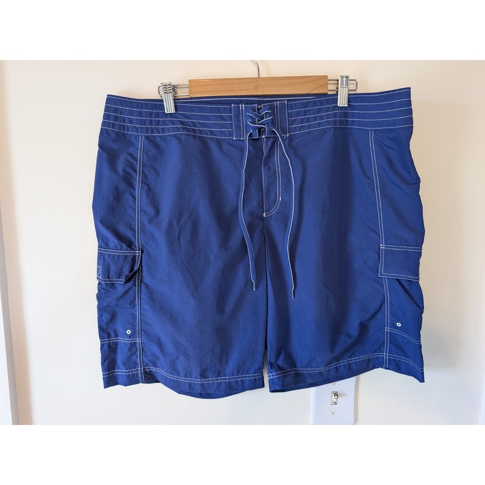 Lands End Quick Dry Board Shorts Women 16 Petite Swim Beach Cargo Tie Blue 9"